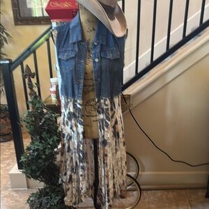 Denim and Animal Print Sleeveless Duster